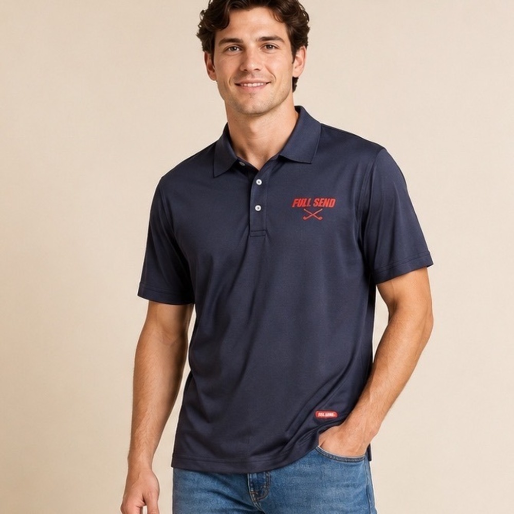 Full Send Mens Navy Blue Pima Cotton Blend Golf Polo Shirt Small S P Logo